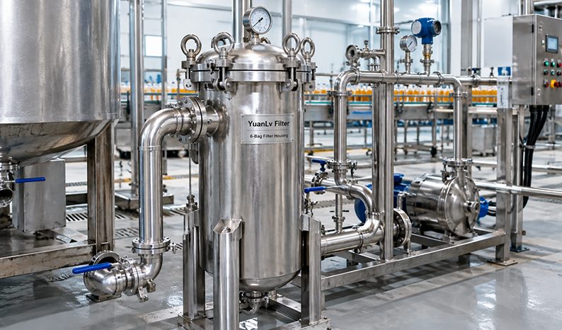 Seafood Processing Filtration with a 6-Bag Filter Housing