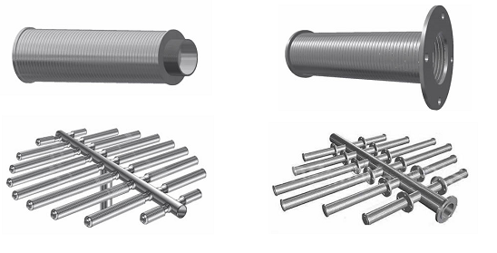 Large flow rating wedge wire water header laterals distributor